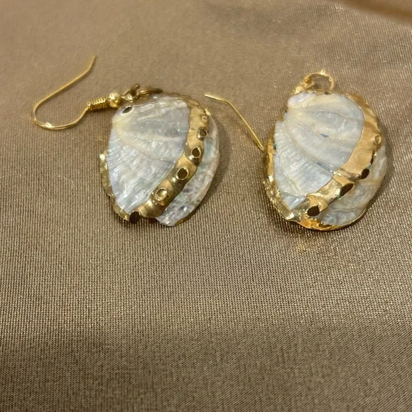 Elegant Gold Abalone Shell Earrings - Picture 4 of 6